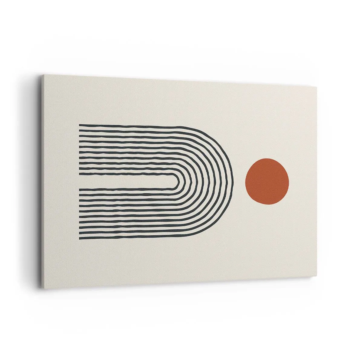 Bild auf Leinwand - Leinwandbild - Modernes abstraktes Muster mit Linien und einem roten Kreis - 100x70cm - Magnetismus von Formen und Farben - Moderne Wanddekoration für Wohnzimmer und Schlafzimmer ARTTOR