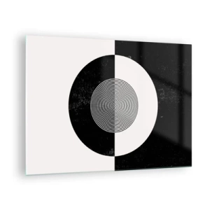 Glasbild - Bild auf glas - Geometrisches Muster aus schwarz-weißer Symmetrie - 70x50cm - Harmonie in Schwarz und Weiß - Moderne Wanddekoration für Wohnzimmer und Schlafzimmer ARTTOR