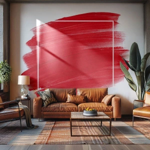 Fototapete Premium Sand - Roter Pinselstrich auf weißem Hintergrund in einer künstlerischen Komposition - 100x70cm - Aus dem Rahmen - Moderne Wanddekoration für Wohnzimmer und Schlafzimmer ARTTOR