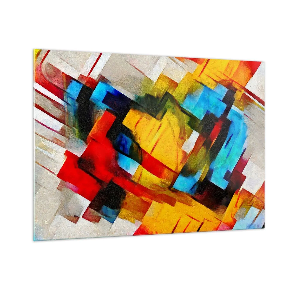 Glasbild - Bild auf glas - Abstrakte Komposition geometrischer Formen - 100x70cm - Ein bunter Interleaver - Moderne Wanddekoration für Wohnzimmer und Schlafzimmer ARTTOR