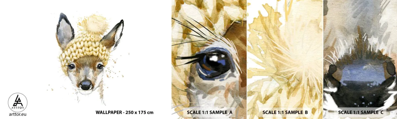 Fototapetenmuster Standard Eco - Für den Winter im verschneiten Wald - Für Kinder, Rogen, Grafik - 100x30 cm