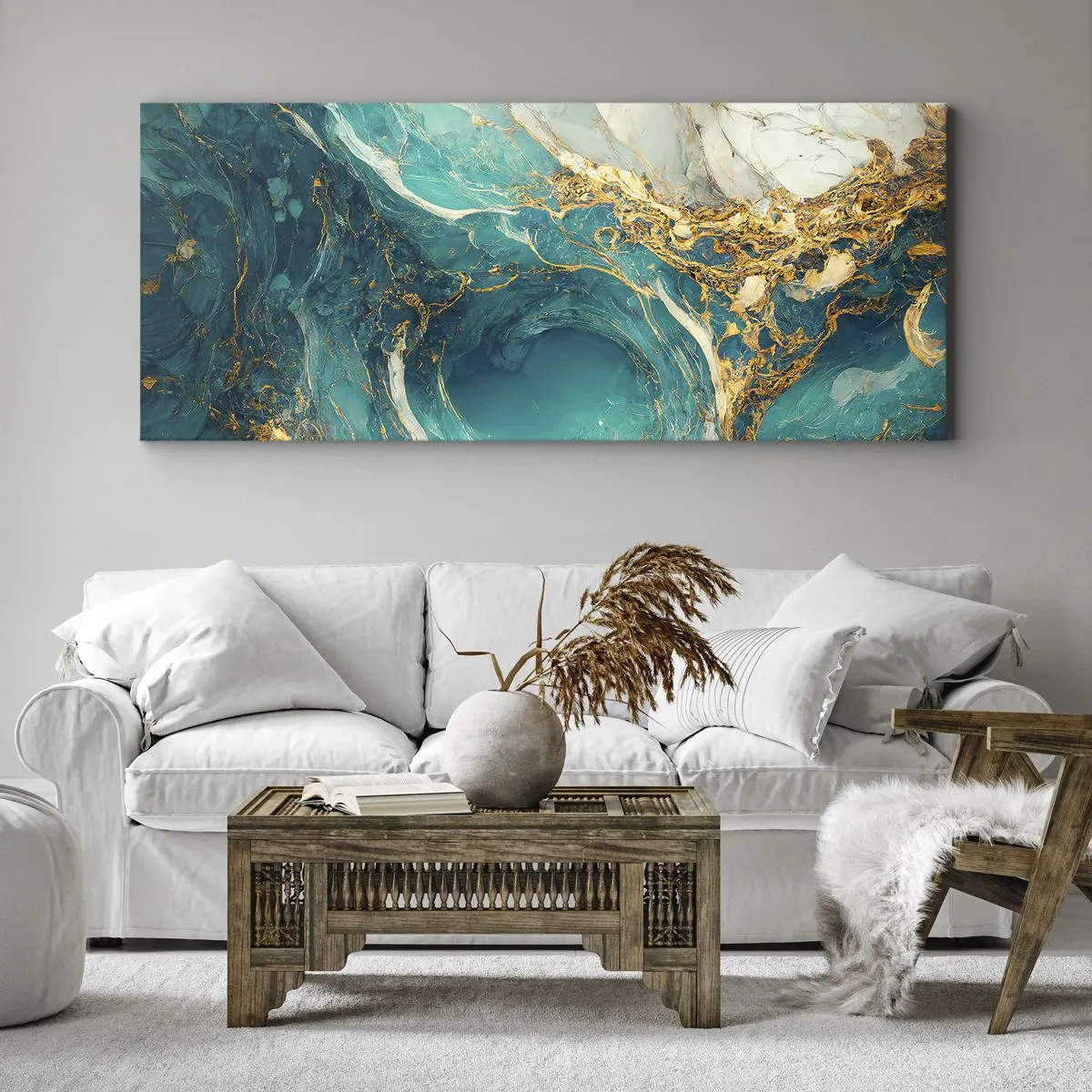 Bild auf Leinwand - Leinwandbild - Komposition mit Goldadern - 100x40 cm