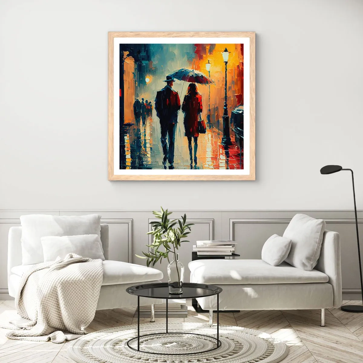 Poster in einem Rahmen aus heller Eiche - Urbane Liebesgeschichte - 30x30 cm