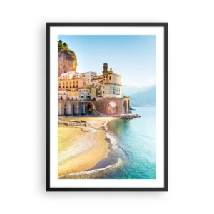 Poster in einem schwarzem Rahmen - Eine malerische italienische Stadt am Meer - 50x70cm - Die Stadt ist unglaublich - Moderne Wanddekoration für Wohnzimmer und Schlafzimmer ARTTOR