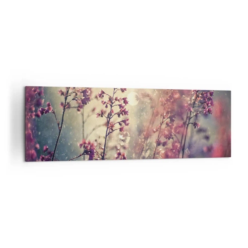 Bild auf Leinwand - Leinwandbild - Blumen im Sonnenlicht vor dem Hintergrund der Natur - 160x50cm - Geheimnisvoller Garten - Moderne Wanddekoration für Wohnzimmer und Schlafzimmer ARTTOR