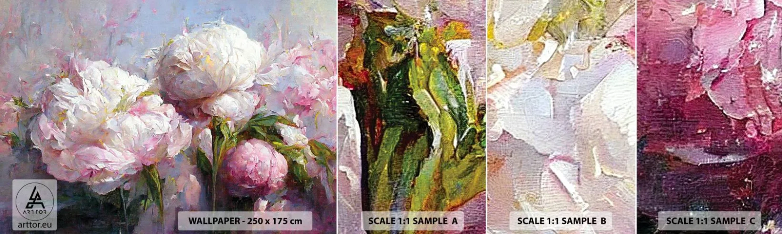 Fototapeten Muster Selbstklebend Deluxe Sticker - Strauß voller Leben - Blumen, Pfingstrosen, Klassizismus - 100x30 cm