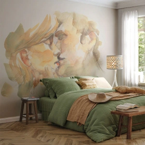 Fototapete Premium Canvas - Hälfte gefunden? - Verliebtes Pärchen, Kuss, Stück - 250x175 cm