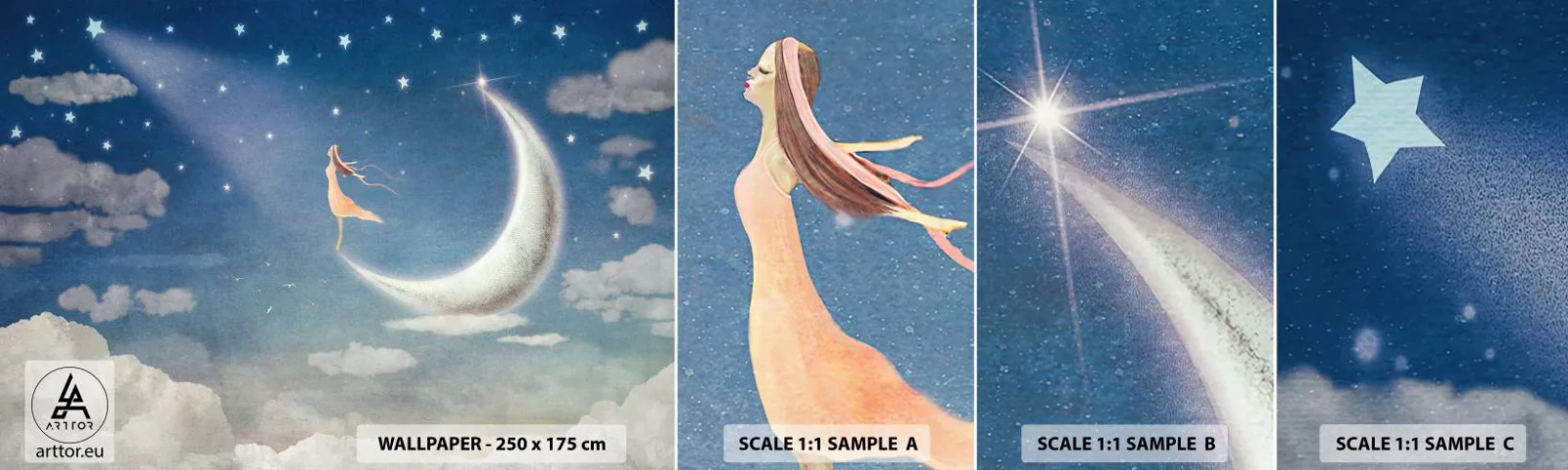 Fototapeten Muster Selbstklebend Deluxe Sticker - Blauer Freier - Abstraktion, Für Kinder, Mond - 100x30 cm