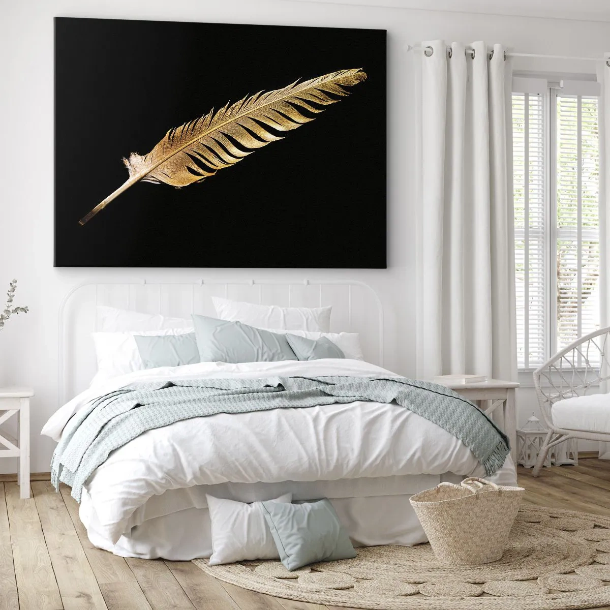 Bild auf Leinwand - Leinwandbild - Goldene Feder auf schwarzem Hintergrund - 100x70cm - Er hat ein ungewöhnliches Schreibtalent ... - Moderne Wanddekoration für Wohnzimmer und Schlafzimmer ARTTOR