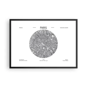 Poster in einem schwarzem Rahmen - Karte von Paris im minimalistischen Stil - 70x50cm - Anatomie von Paris - Moderne Wanddekoration für Wohnzimmer und Schlafzimmer ARTTOR