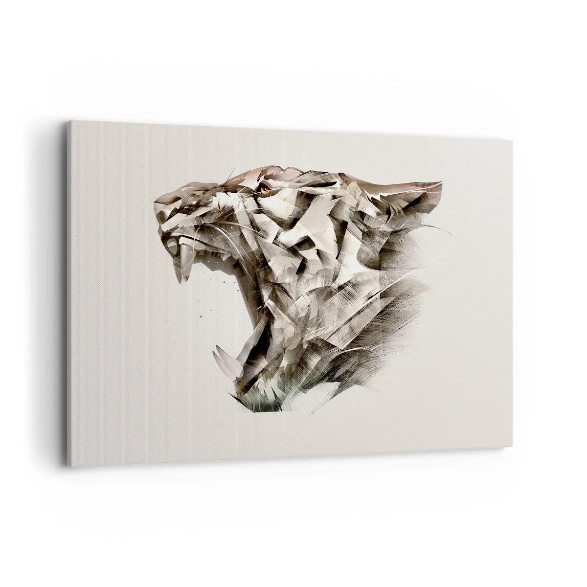 Bild auf Leinwand - Leinwandbild - Abstraktes Bild eines Tigers in Beigetönen - 100x70cm - Du weißt schon wer das Sagen hat - Moderne Wanddekoration für Wohnzimmer und Schlafzimmer ARTTOR