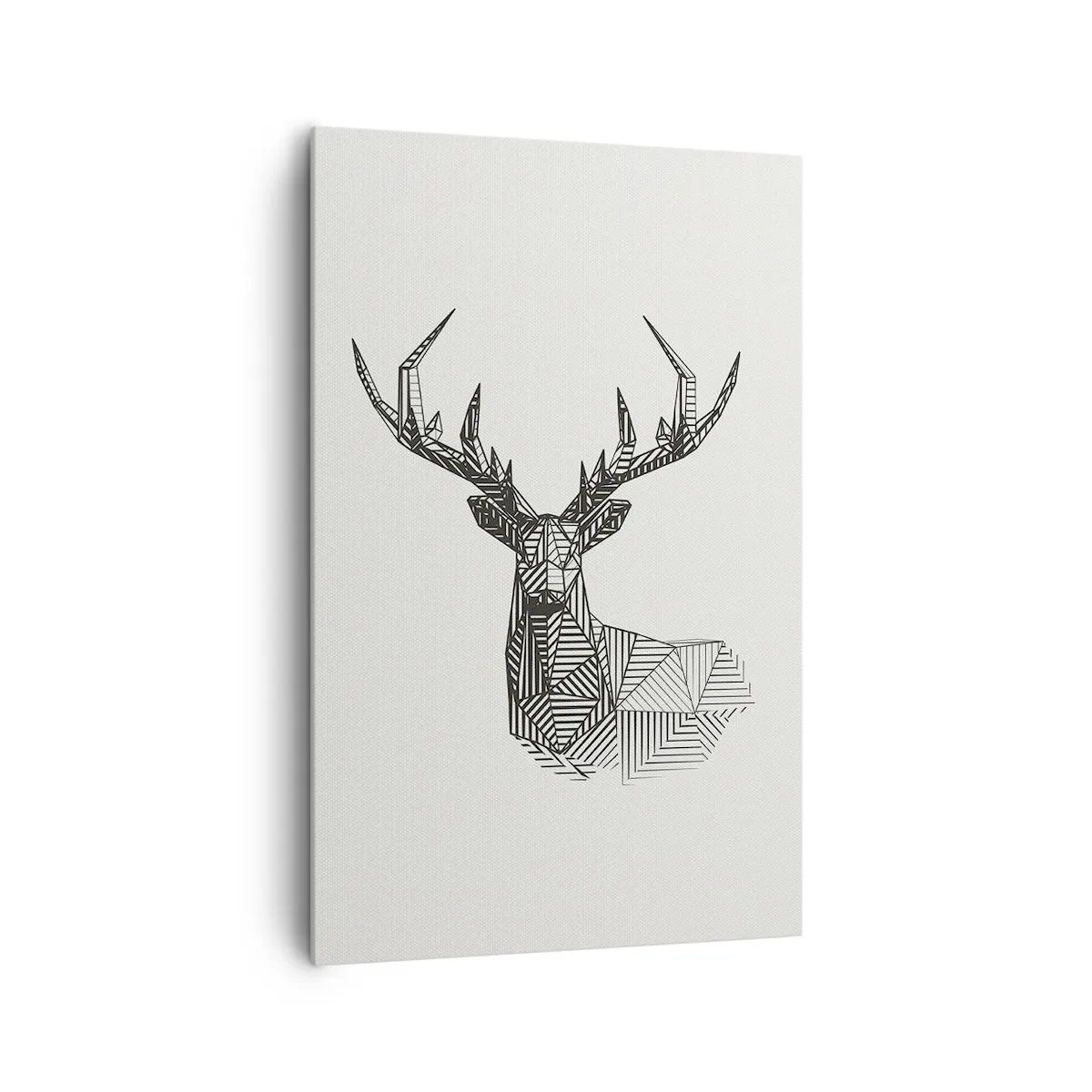 Bild auf Leinwand - Leinwandbild - Geometrisches Bild eines Hirsches im minimalistischen Schwarz-Weiß-Stil - 80x120cm - Ein Hirsch im kubistischen Stil - Moderne Wanddekoration für Wohnzimmer und Schlafzimmer ARTTOR