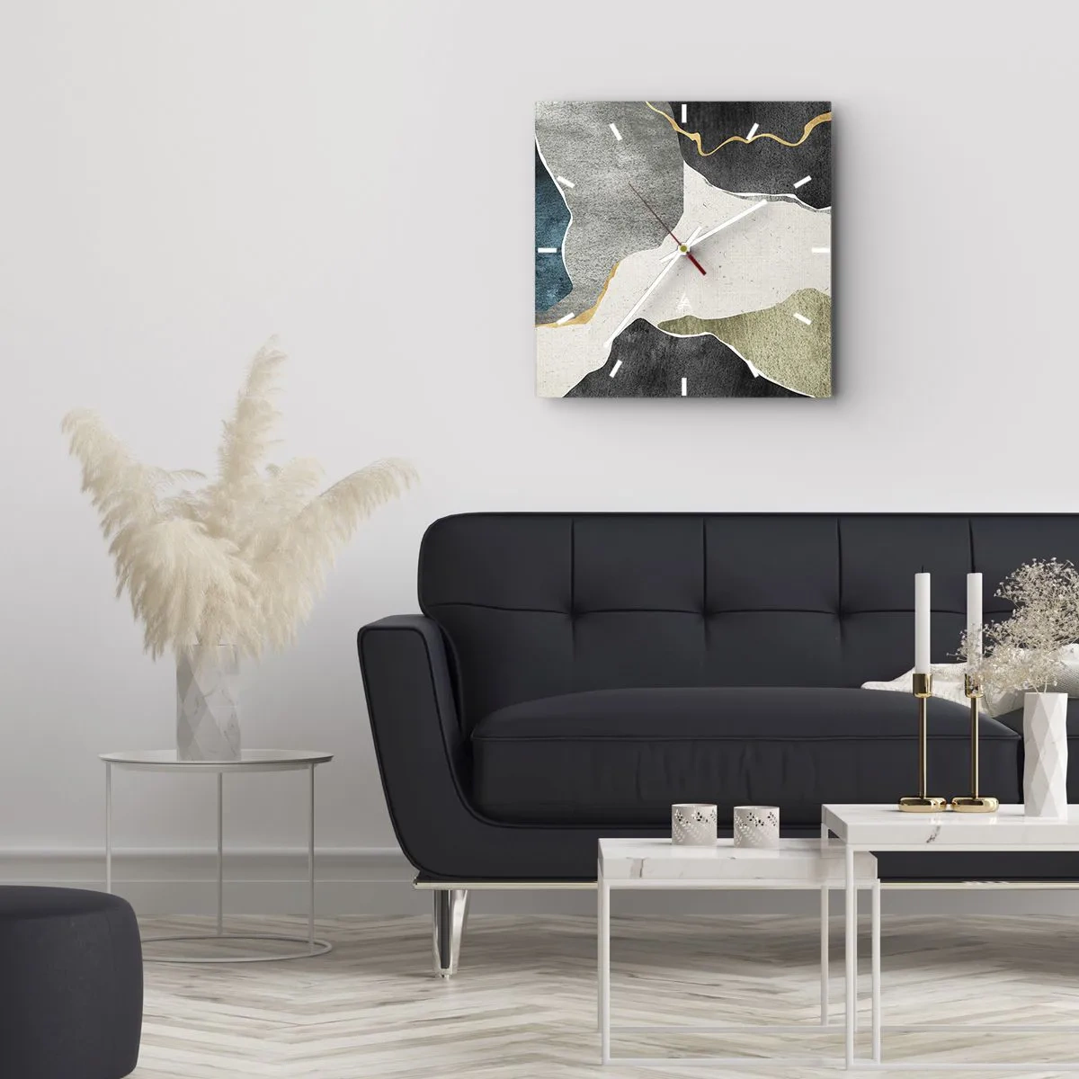 Wanduhr - Glasuhr - Mosaikkomposition mit Goldfaden - 40x40 cm