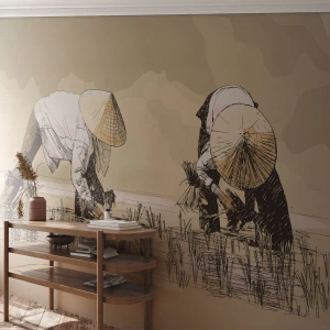 Fototapete Standard Eco - Erfolgreiche Ernte - Asien, Reisplantage, Reisfeld - 450x315 cm