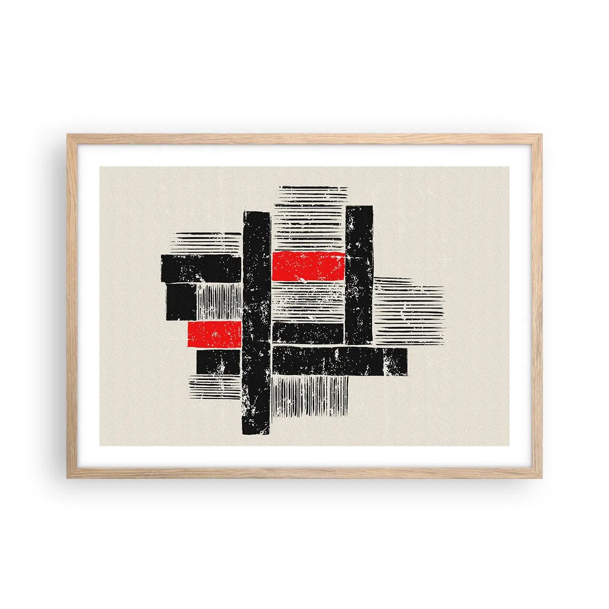 Poster in einem Rahmen aus heller Eiche - Rot und Schwarz - 70x50 cm