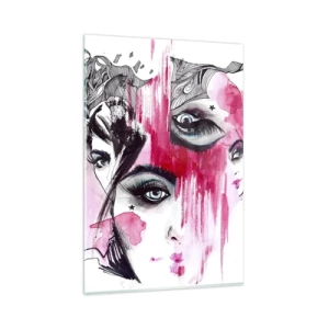 Glasbild - Bild auf glas - Abstraktes Gesicht in Rosa- und Schwarztönen - 80x120cm - Abstrakte Augen - Moderne Wanddekoration für Wohnzimmer und Schlafzimmer ARTTOR