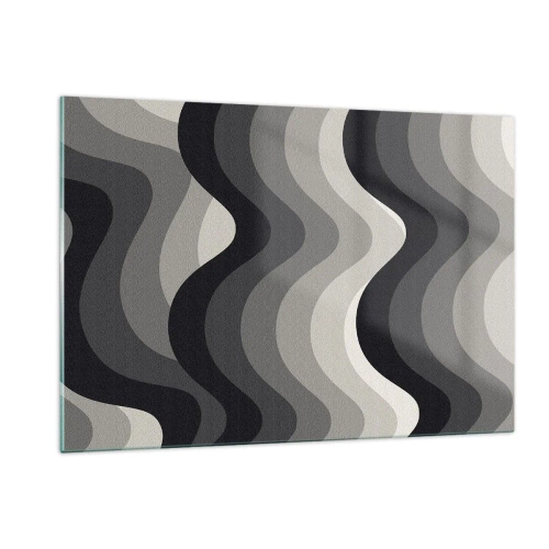 Glasbild - Bild auf glas - Wellen in Grautönen erzeugen ein rhythmisches, geometrisches Muster - 120x80cm - Eine Welle nach der anderen - Moderne Wanddekoration für Wohnzimmer und Schlafzimmer ARTTOR