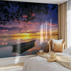 Selbstklebende Fototapete Deluxe Sticker - Du scheinst mitten am Himmel zu hängen... - Landschaft, Sonnenuntergang, See - 350x256 cm