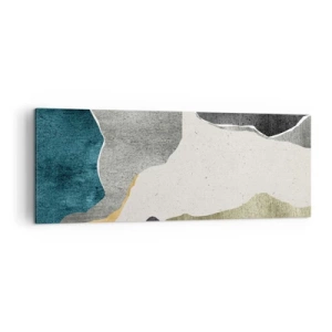 Bild auf Leinwand - Leinwandbild - Geometrische Formen in Grau-, Grün- und Goldtönen - 140x50cm - Mosaikkomposition mit Goldfaden - Moderne Wanddekoration für Wohnzimmer und Schlafzimmer ARTTOR