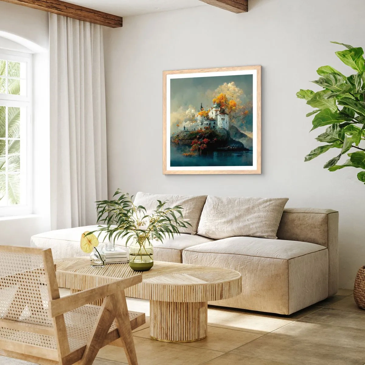 Poster in einem Rahmen aus heller Eiche - Beginn einer romantischen Geschichte - 60x60 cm