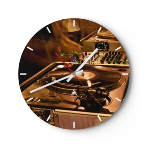 Wanduhr - Glasuhr - DJ-Plattenspieler und Mixer mit dynamischer Beleuchtung - 30x30cm - Kannst du die Kraft spüren? - Moderne Wanddekoration für Wohnzimmer, Küche und Schlafzimmer ARTTOR