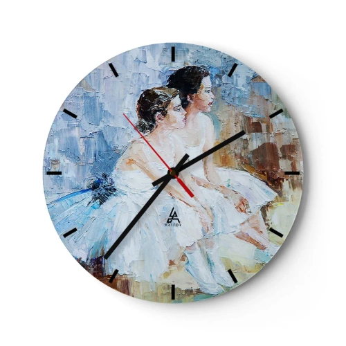 Wanduhr - Glasuhr - Ein Gemälde von zwei ruhenden Ballerinas, in Pastellfarben. - 30x30cm - Rest der jungen Schwäne - Moderne Wanddekoration für Wohnzimmer, Küche und Schlafzimmer ARTTOR