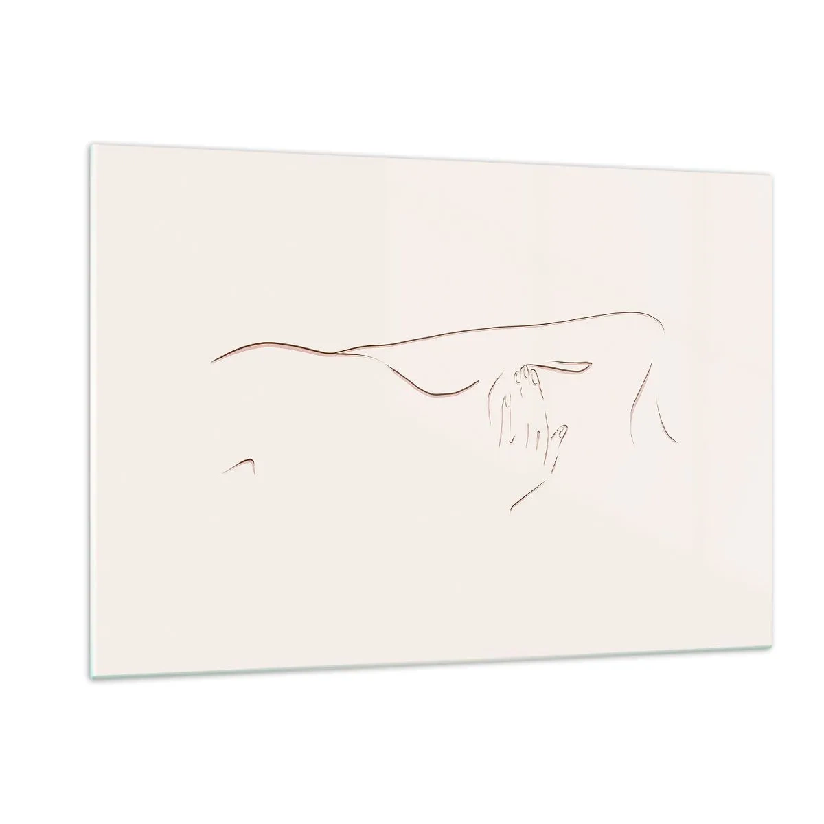 Glasbild - Bild auf glas - Eine abstrakte Linie, die die Umrisse eines Körpers in einem zarten, minimalistischen Stil darstellt. - 120x80cm - Die Form des Verlangens - Moderne Wanddekoration für Wohnzimmer und Schlafzimmer ARTTOR