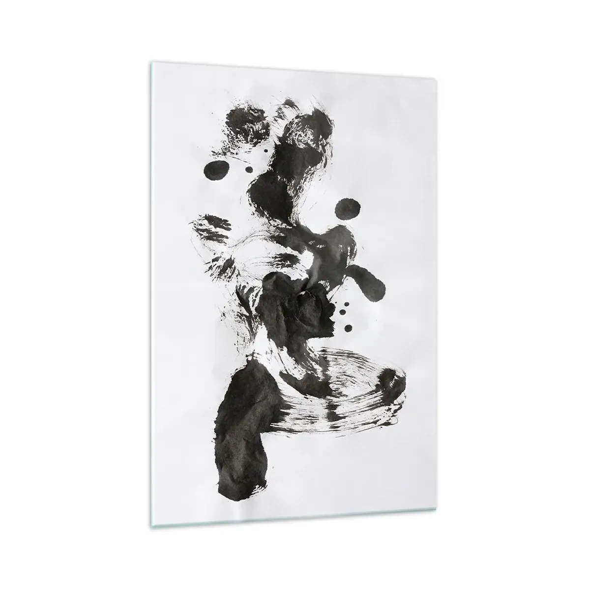 Glasbild - Bild auf glas - Abstrakte Komposition aus schwarzen Flecken auf weißem Hintergrund - 70x100cm - Obwohl das Wahnsinn ist, steckt darin eine Methode? - Moderne Wanddekoration für Wohnzimmer und Schlafzimmer ARTTOR