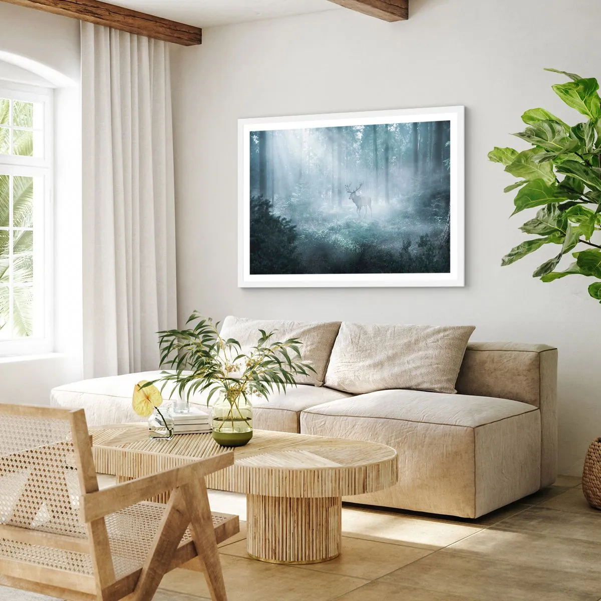 Poster in einem weißen Rahmen - Morgenvisite auf dem Grundstück - 70x50 cm