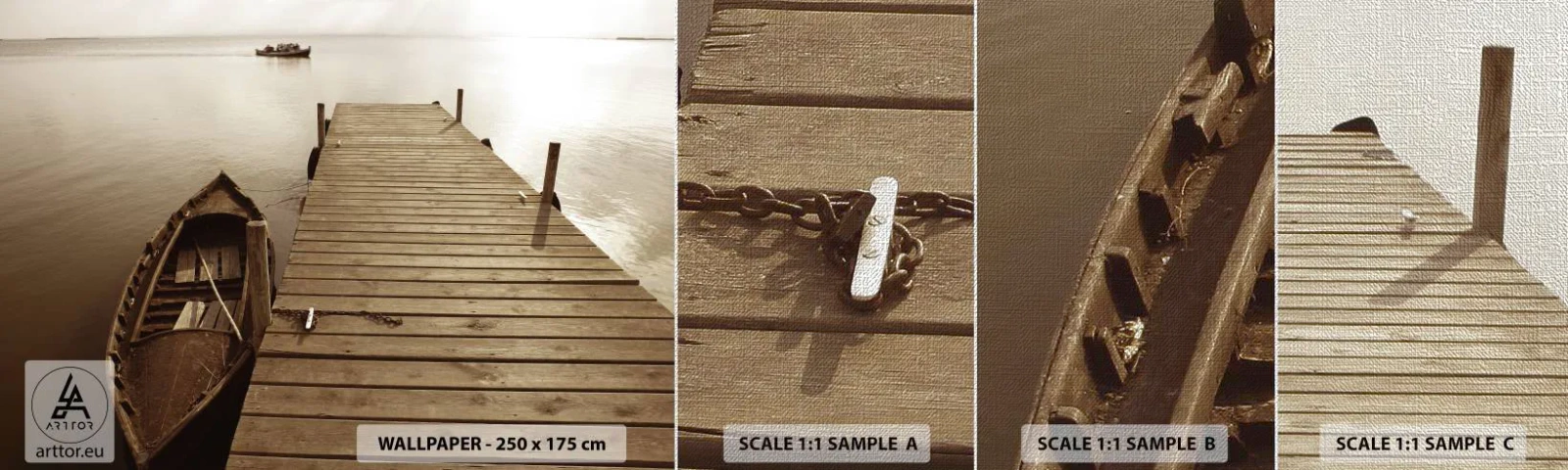 Fototapeten Muster Premium Canvas - Großer Frieden - Landschaft, See, Holzbrücke - 100x30 cm