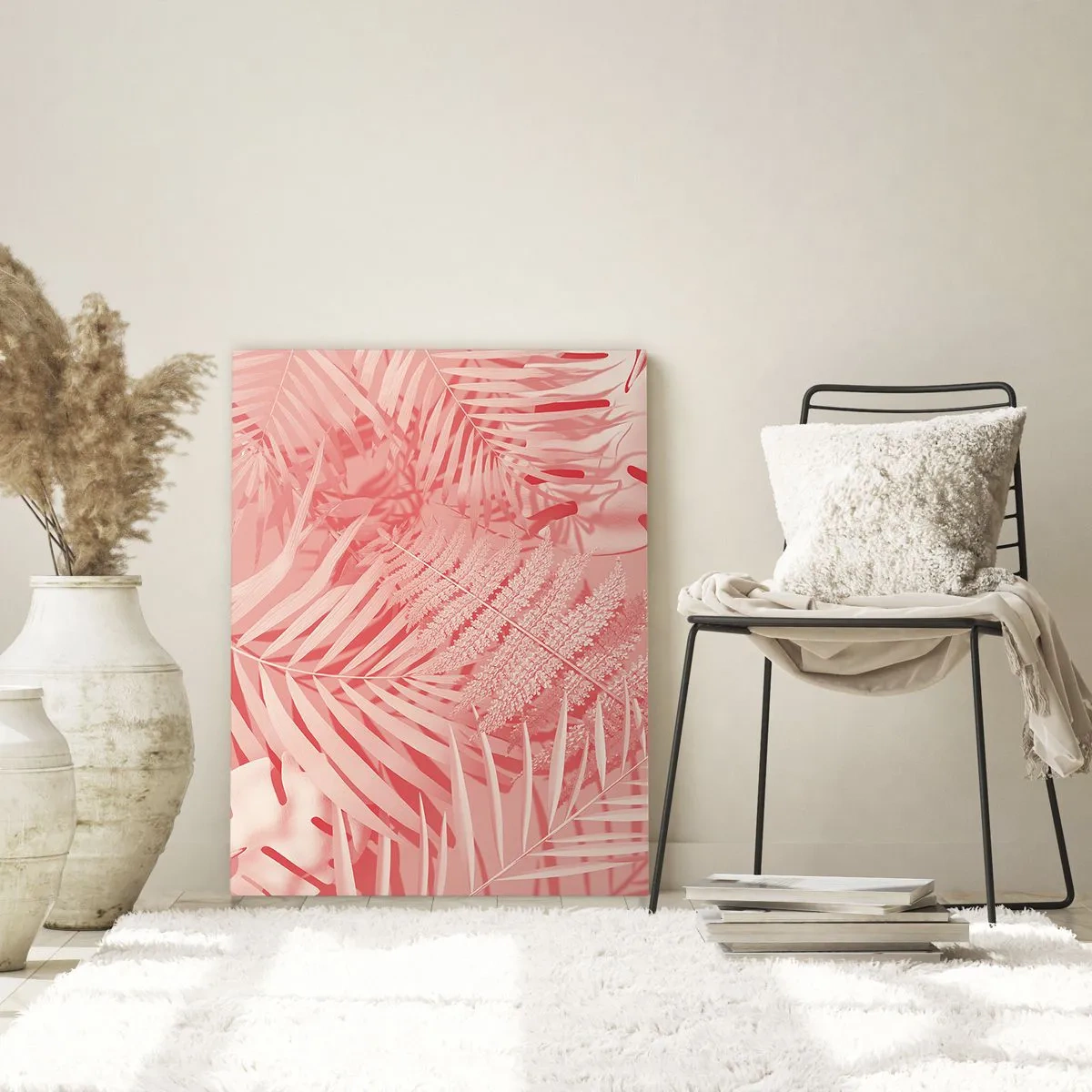 Glasbild - Bild auf glas - Rosa tropische Blätter in einer modernen Komposition - 50x70cm - Rosa Konzept - Moderne Wanddekoration für Wohnzimmer und Schlafzimmer ARTTOR