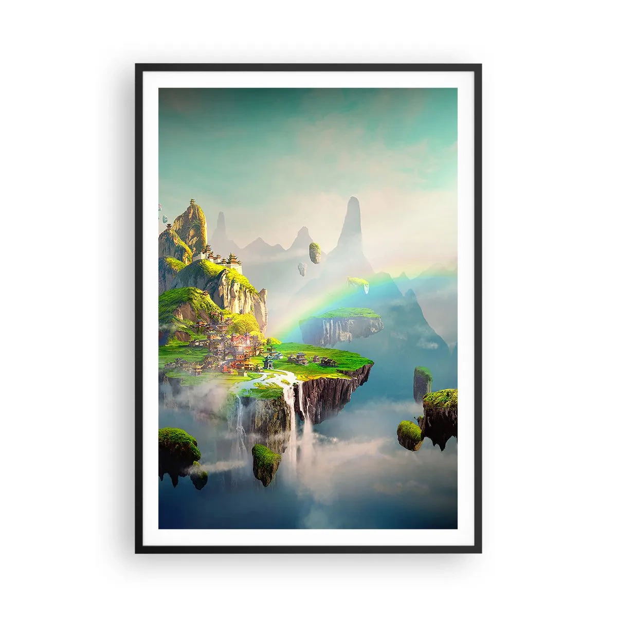 Poster in einem schwarzem Rahmen - Mitten am Himmel - glückliche Inseln - 70x100 cm