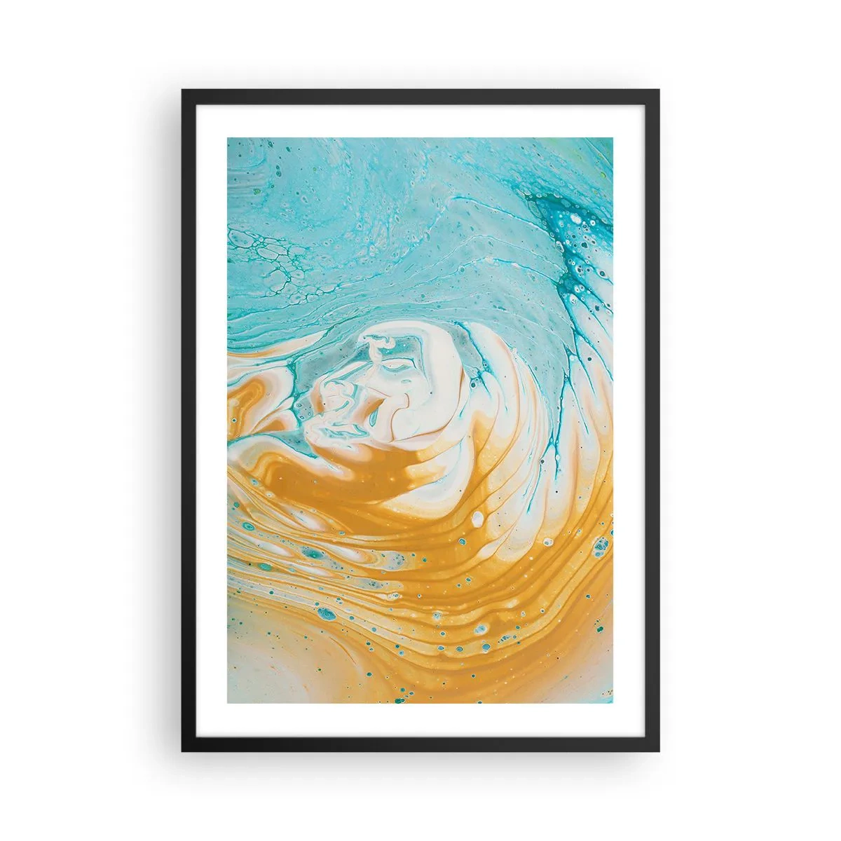 Poster in einem schwarzem Rahmen - Abstrakter Wirbel in Blau- und Orangetönen - 50x70cm - Pastellwirbel - Moderne Wanddekoration für Wohnzimmer und Schlafzimmer ARTTOR