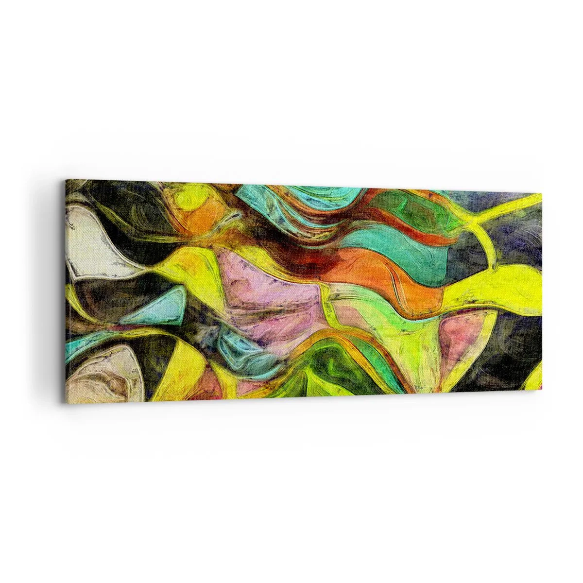 Bild auf Leinwand - Leinwandbild - Eine abstrakte Komposition mit bunten Punkten und dynamischen Linien. - 120x50cm - Bewegung ist Leben - Moderne Wanddekoration für Wohnzimmer und Schlafzimmer ARTTOR