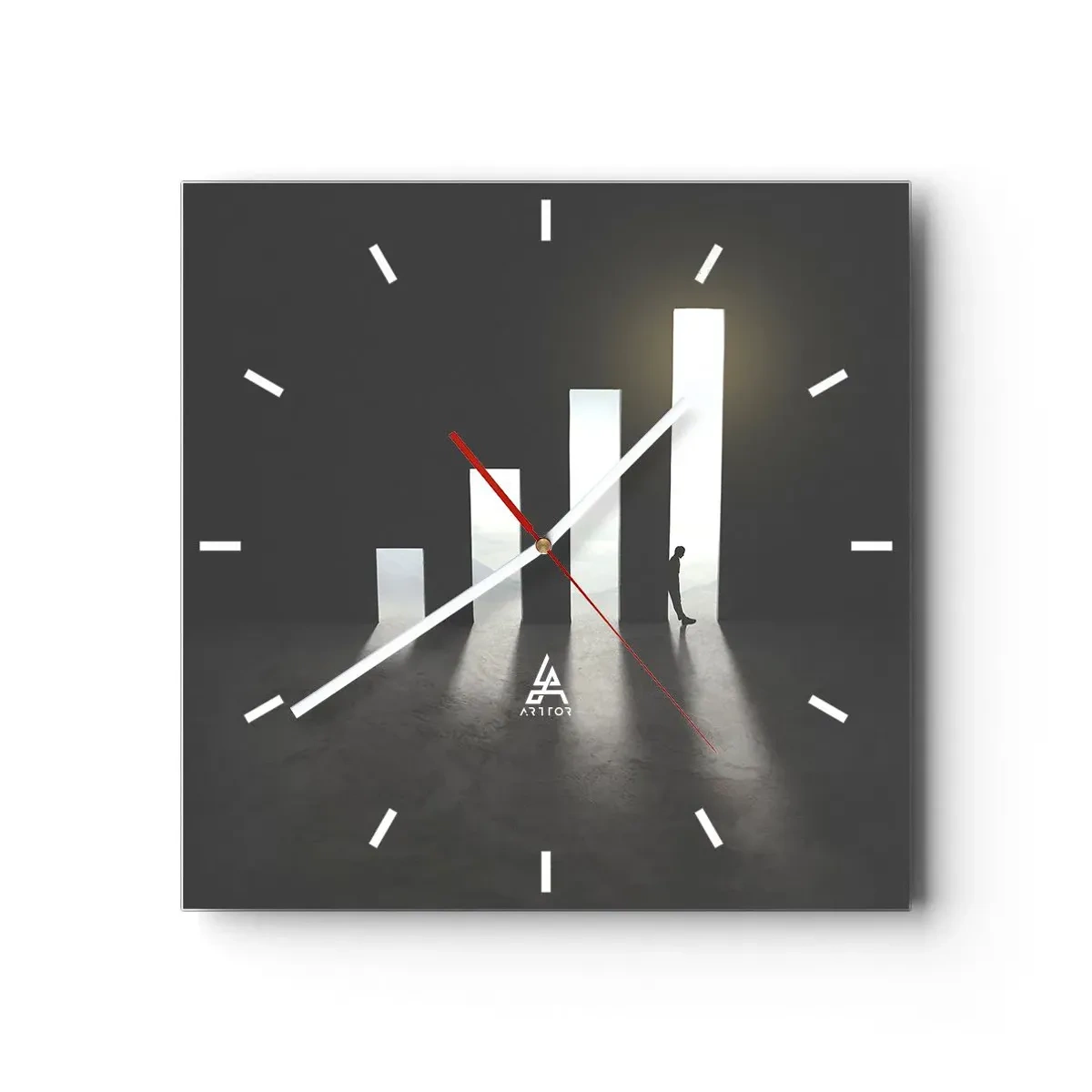 Wanduhr - Glasuhr - Symbolisches Wachstum in Form von lichtdurchfluteten Passagen - 30x30cm - Erfolg –