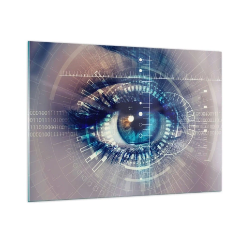Glasbild - Bild auf glas - Ein digitales Auge mit futuristischer Technologie und Datenthema - 100x70cm - Du denkst du kennst mich - Moderne Wanddekoration für Wohnzimmer und Schlafzimmer ARTTOR