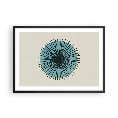 Poster in einem schwarzem Rahmen - Abstrakte Kreisform mit blauen Strahlen - 70x50cm - Strahlend im Blau - Moderne Wanddekoration für Wohnzimmer und Schlafzimmer ARTTOR