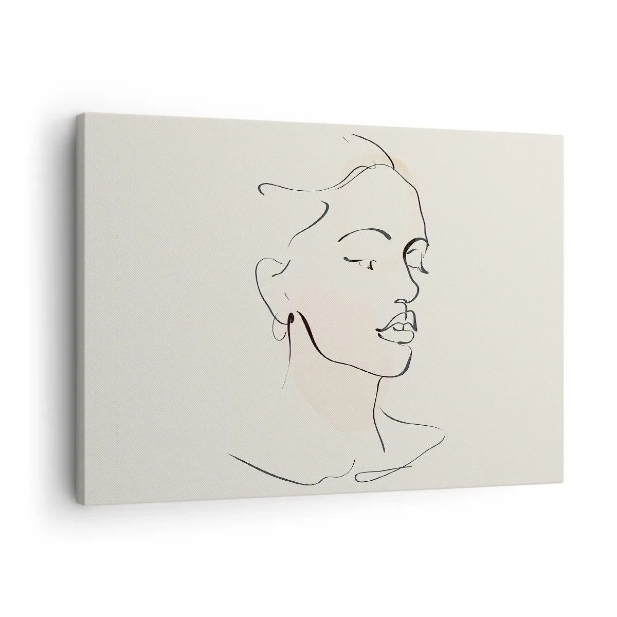 Bild auf Leinwand - Leinwandbild - Eine zarte Skizze eines Frauengesichts auf hellem Hintergrund - 70x50cm - Eine bestimmte Linie - Moderne Wanddekoration für Wohnzimmer und Schlafzimmer ARTTOR
