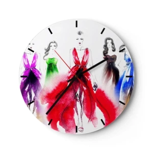 Wanduhr - Glasuhr - Silhouetten von Frauen in eleganten, farbenfrohen Abendkleidern - 30x30cm - Stimmungen für Kostüme - Moderne Wanddekoration für Wohnzimmer, Küche und Schlafzimmer ARTTOR