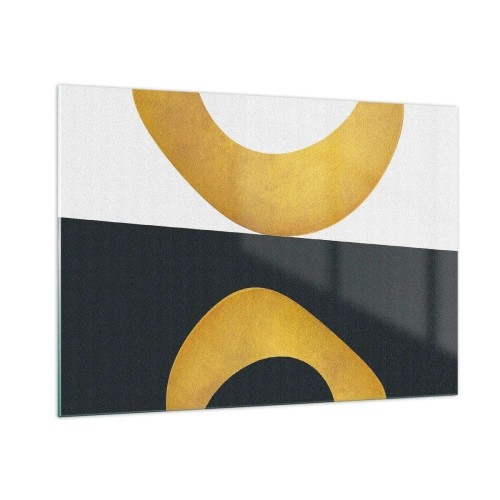 Glasbild - Bild auf glas - Goldene geometrische Formen auf weißem und schwarzem Hintergrund - 100x70cm - Erstens: Gold - Moderne Wanddekoration für Wohnzimmer und Schlafzimmer ARTTOR