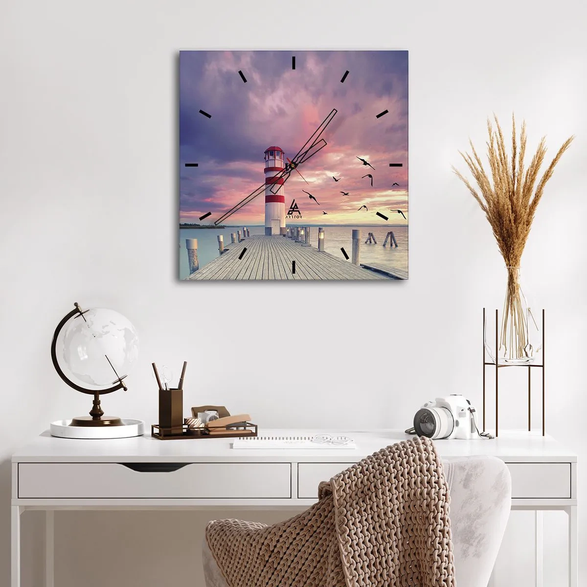 Wanduhr - Glasuhr - Es ist Zeit zum Hafen zu gehen - 40x40 cm