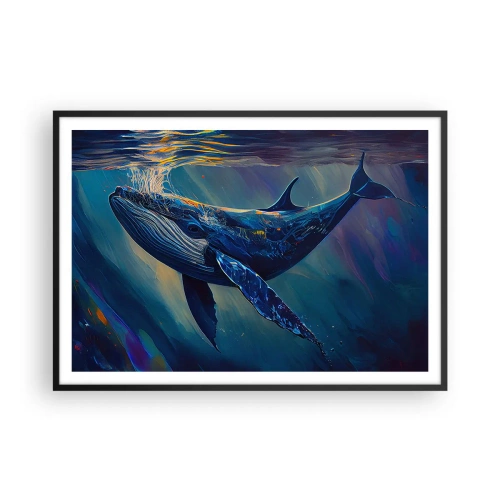 Poster in einem schwarzem Rahmen - Ein Wal in den Tiefen des Ozeans in leuchtenden Farben - 100x70cm - Willkommen in meiner Welt - Moderne Wanddekoration für Wohnzimmer und Schlafzimmer ARTTOR