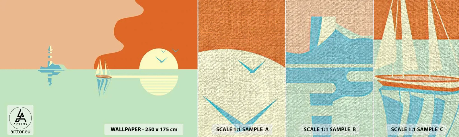 Fototapeten Muster Premium Canvas - Die perfekte Meereslandschaft - Abstraktion, Segelschiff, Laterne - 100x30 cm