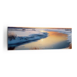 Bild auf Leinwand - Leinwandbild - Winterlandschaft mit einem Fluss bei Sonnenuntergang - 160x50cm - Wintersonnenuntergang - Moderne Wanddekoration für Wohnzimmer und Schlafzimmer ARTTOR