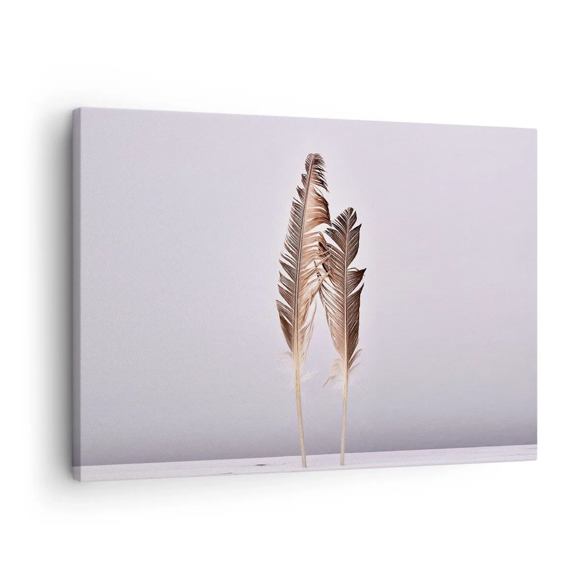 Bild auf Leinwand - Leinwandbild - Zarte Federn auf hellem Untergrund im minimalistischen Stil - 70x50cm - Gegen das Nichts - Moderne Wanddekoration für Wohnzimmer und Schlafzimmer ARTTOR