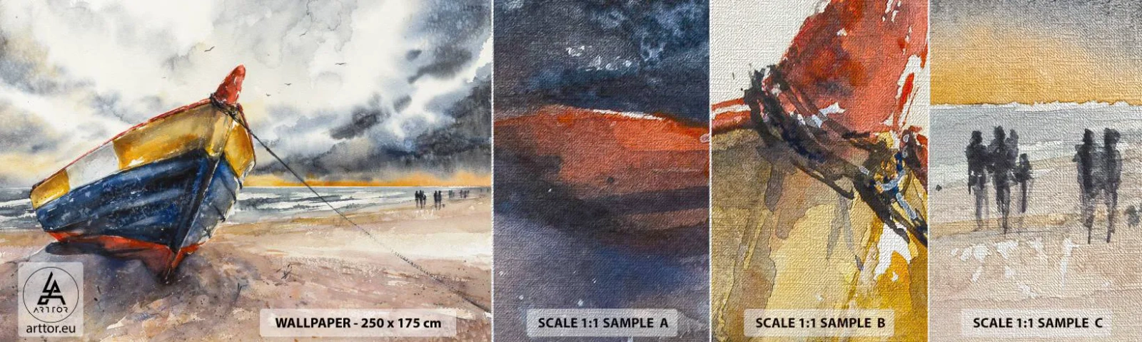 Fototapeten Muster Premium Canvas - Erholung am Ufer - Landschaft, Boot, Strand - 100x30 cm