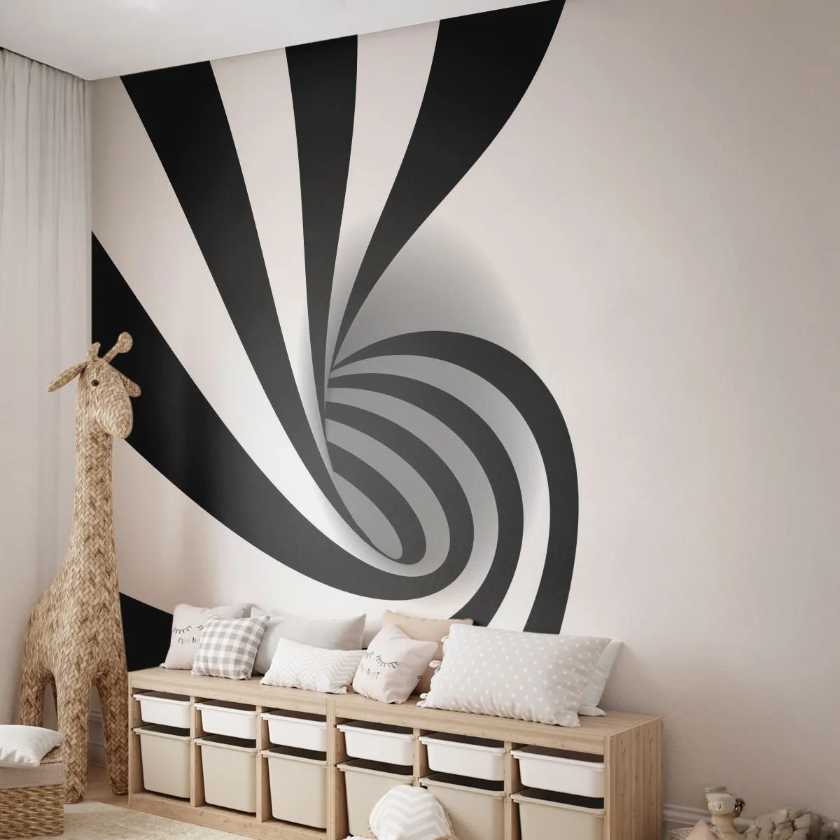 Selbstklebende Fototapete Deluxe Sticker - Und doch dreht es sich - Abstraktion, Grafik, Schwarz und weiß - 350x256 cm