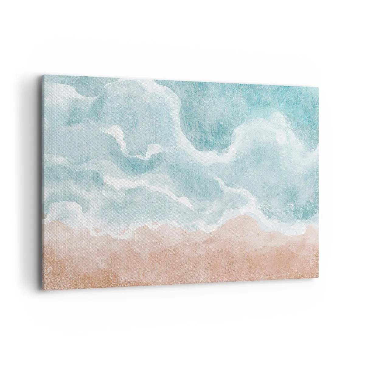 Bild auf Leinwand - Leinwandbild - Abstrakter Strand mit Wellen in Blau- und Beigetönen - 100x70cm - Cloud-Abstraktion - Moderne Wanddekoration für Wohnzimmer und Schlafzimmer ARTTOR