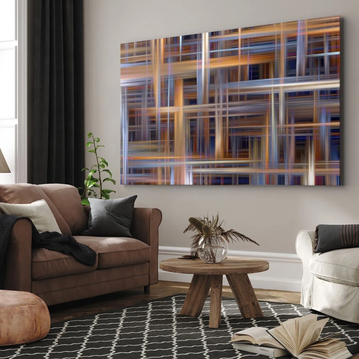 Bild auf Leinwand - Leinwandbild - Abstrakte geometrische Muster in Pastellfarben - 100x70cm - Aus Licht gewebt - Moderne Wanddekoration für Wohnzimmer und Schlafzimmer ARTTOR