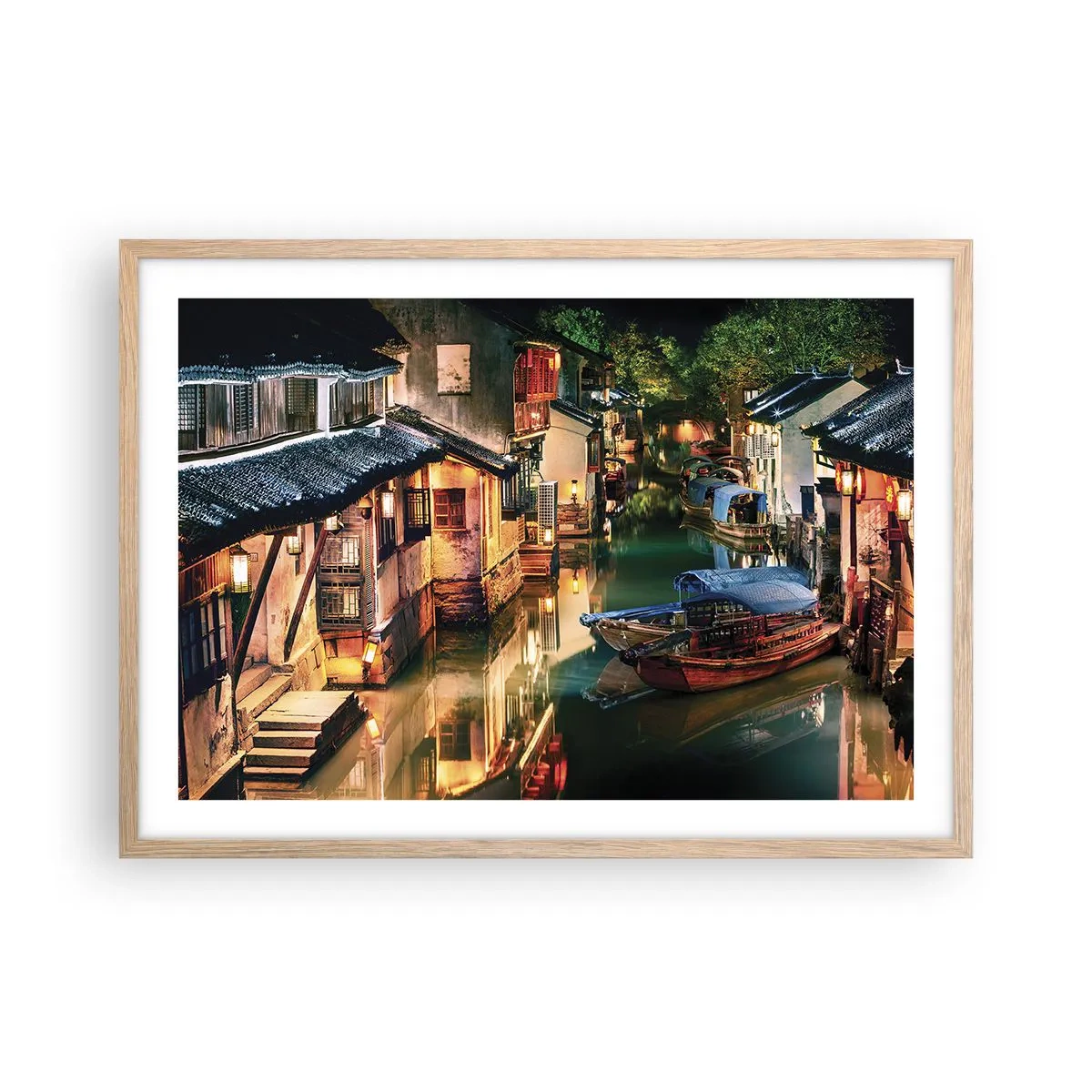 Poster in einem Rahmen aus heller Eiche - Ein Abend auf einer chinesischen Straße - 70x50 cm